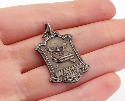 925 Sterling Silver  Vintage Antique BJHS Greek Key Civics Pendant  PT4077