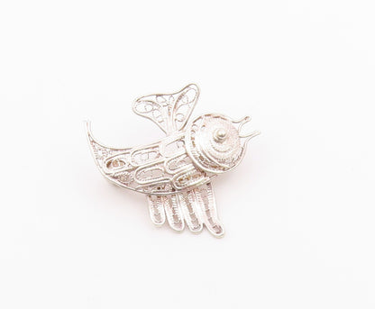 925 Sterling Silver  Vintage Shiny Filigree Detail Fish Brooch Pin  BP8592