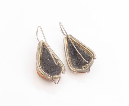925 Sterling Silver Vintage Earrings POLAND Honey Amber Tear Drop Design EG13663