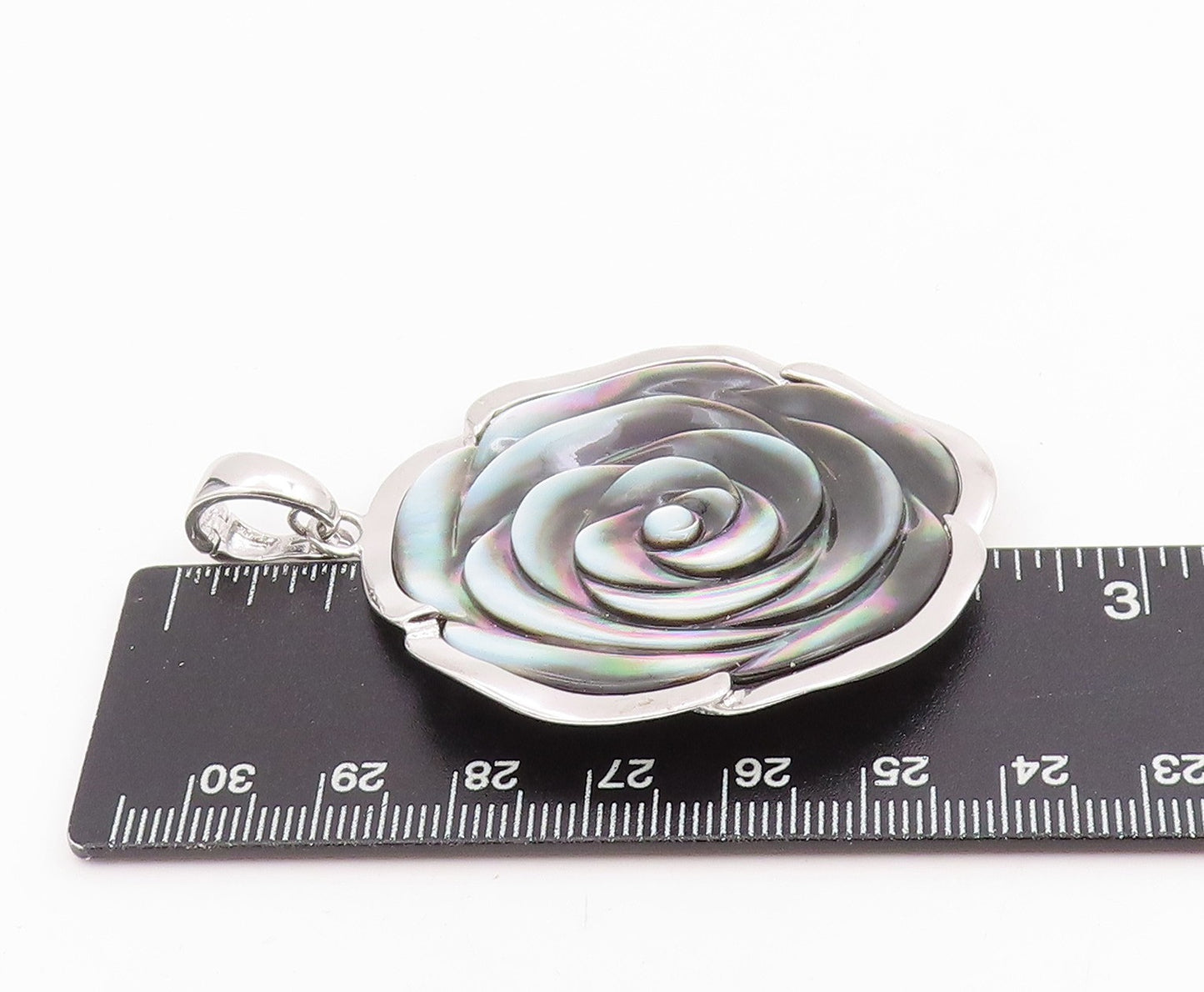 925 Sterling Silver Vintage Pendant Abalone Inlay Modernist Rose Flower  PT25797