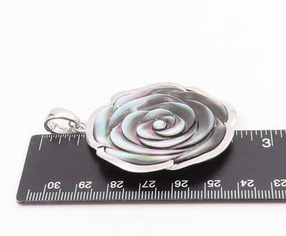 925 Sterling Silver Vintage Pendant Abalone Inlay Modernist Rose Flower  PT25797