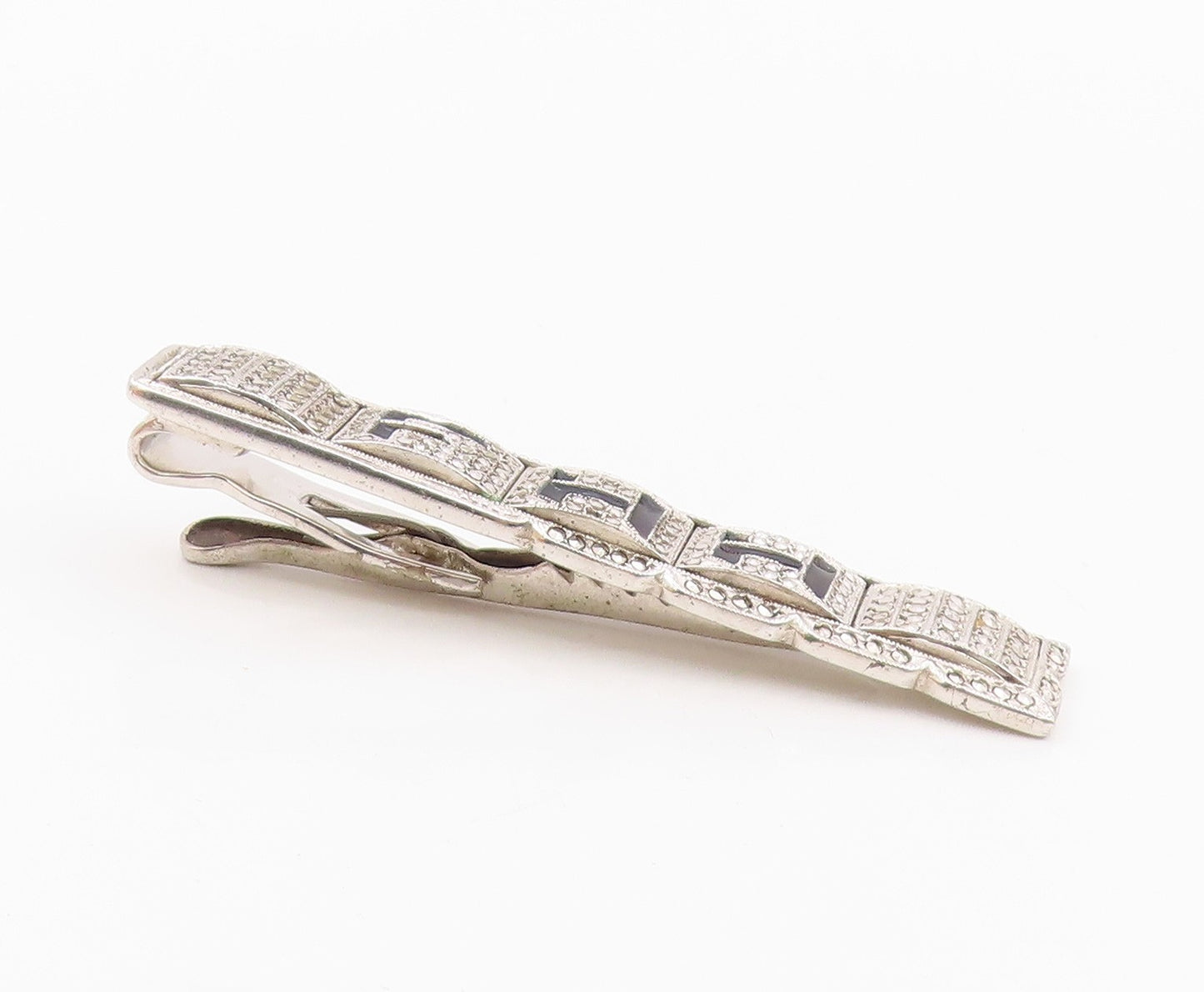 925 Sterling Silver  Vintage Enamel FHH Initials Sparkling Tie Clip  TR2184