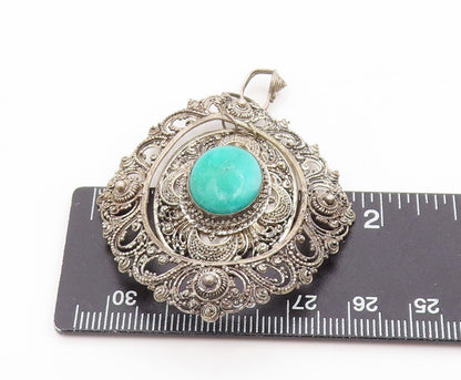 925 Sterling Silver Vintage Pendant Turquoise Antique Oval Filigree  PT25840