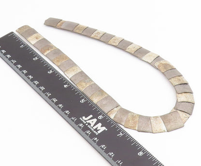 925 Sterling Silver Vintage Necklace Classic Geometric Panel Link Choker  NE4882