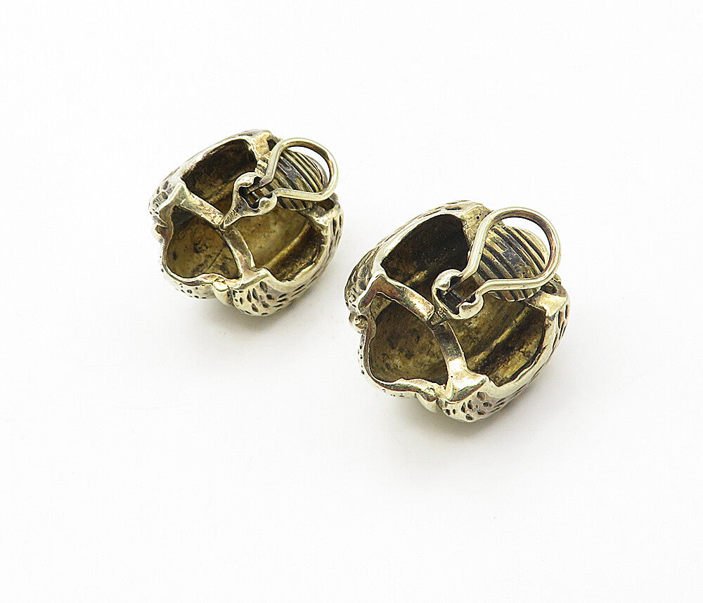 925 Sterling Silver  Vintage Shiny Etched Detail Non Pierce Earrings  EG3942