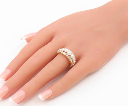 925 Sterling Silver Vintage Ring Gold Plated Pearl Statement Band  Sz 8  RG36782