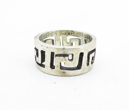 MEXICO 925 Sterling Silver  Vintage Dark Tone Greek Key Band Ring Sz 7  RG5790