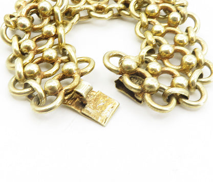 MEXICO 925 Silver  Vintage Gold Plated Open Circle Link Chain Bracelet  BT3997