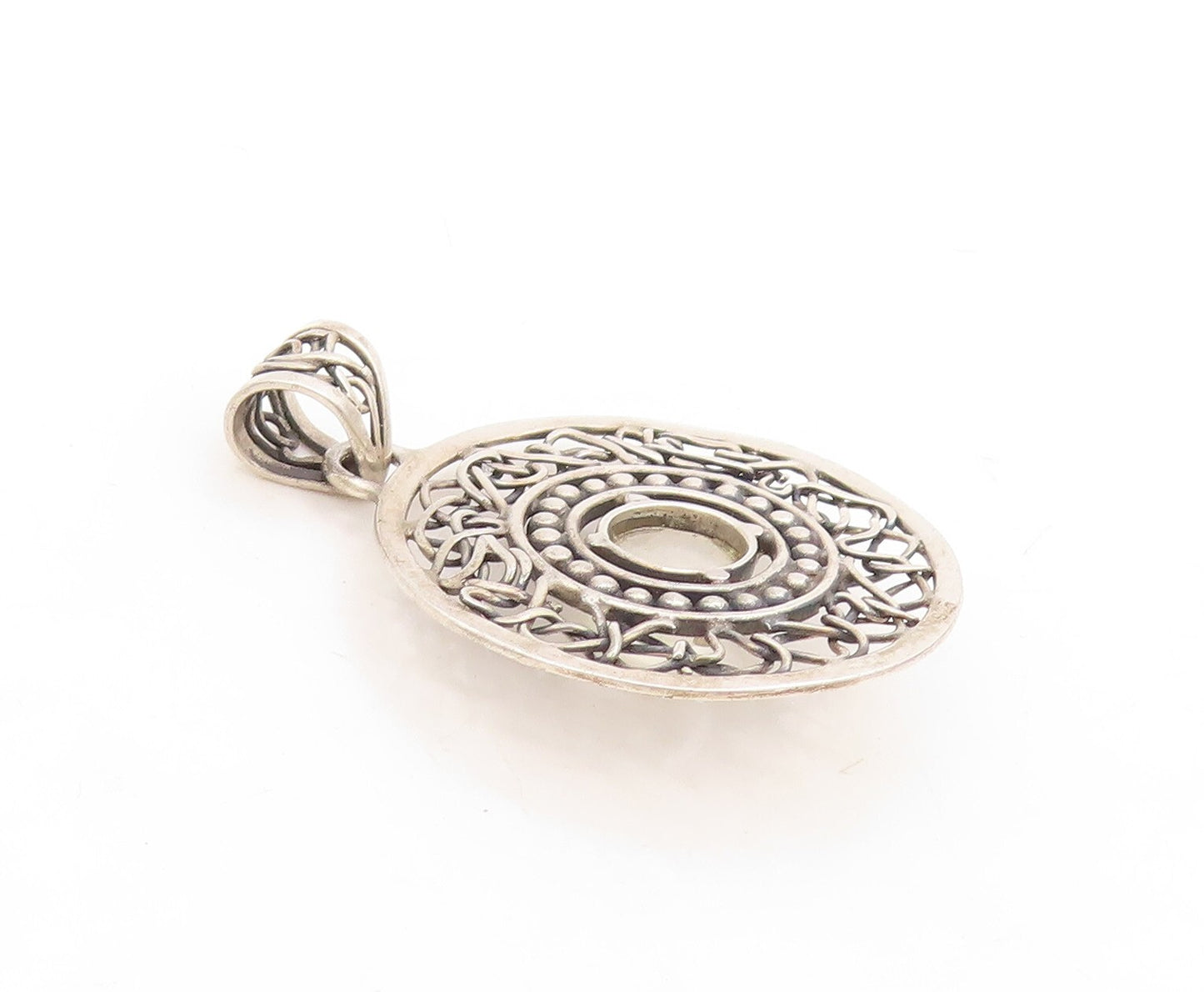 925 Sterling Silver Vintage Pendant Dark Tone Brutalist Cutout Moonstone PT23852