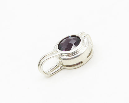 925 Sterling Silver  Faceted Amethyst Shiny Round Pendant  PT14204