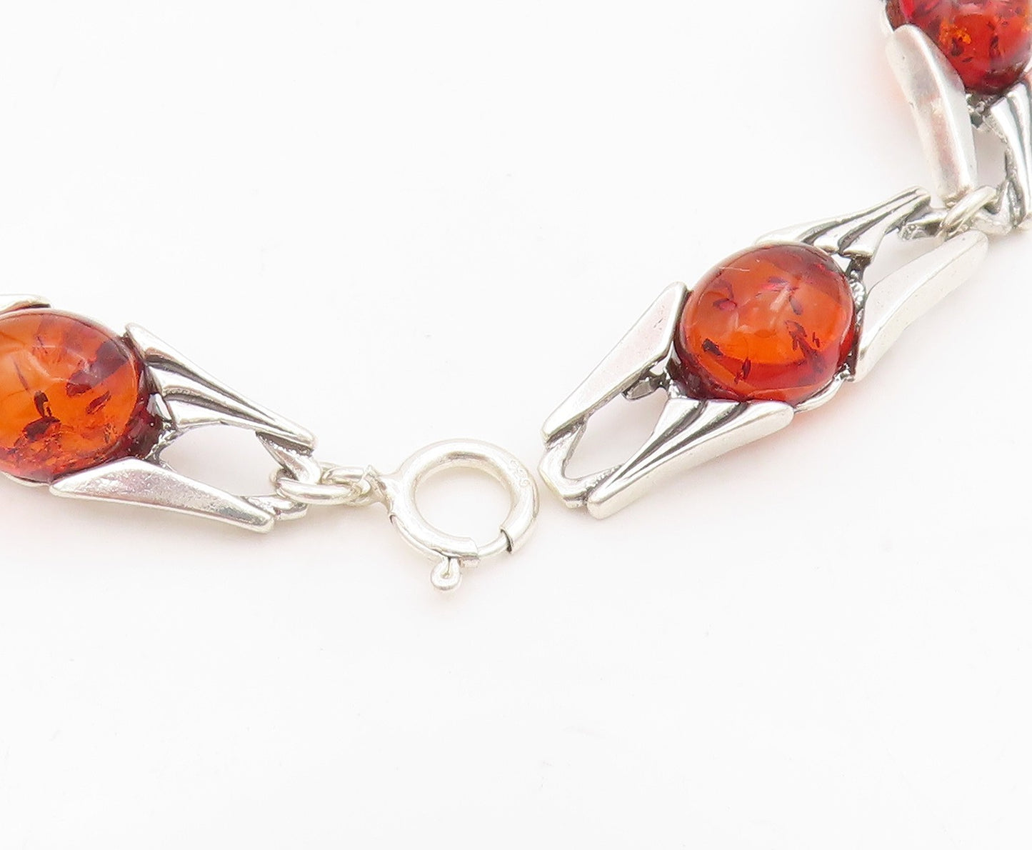 925 Sterling Silver Vintage Bracelet Cabochon Honey Amber Link Chain  BT11536