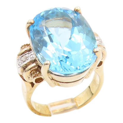 925 Sterling Silver Vintage Ring Gold Plated Real Diamonds Topaz  Sz 5  RG35577