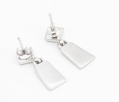 925 Sterling Silver  Petite Inlaid Fire Opal Linked Dangle Earrings  EG3012