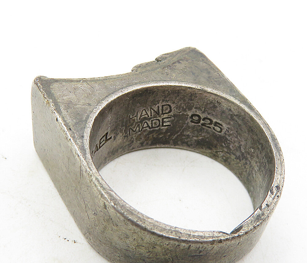 ISRAEL 925 Sterling Silver  Vintage Handmade Carnelian Band Ring Sz 7.5 RG9035