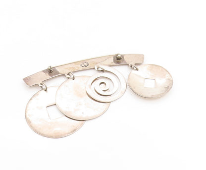 925 Sterling Silver Vintage Brooch Pin MEXICO Modernist Dangling Circles BP12261