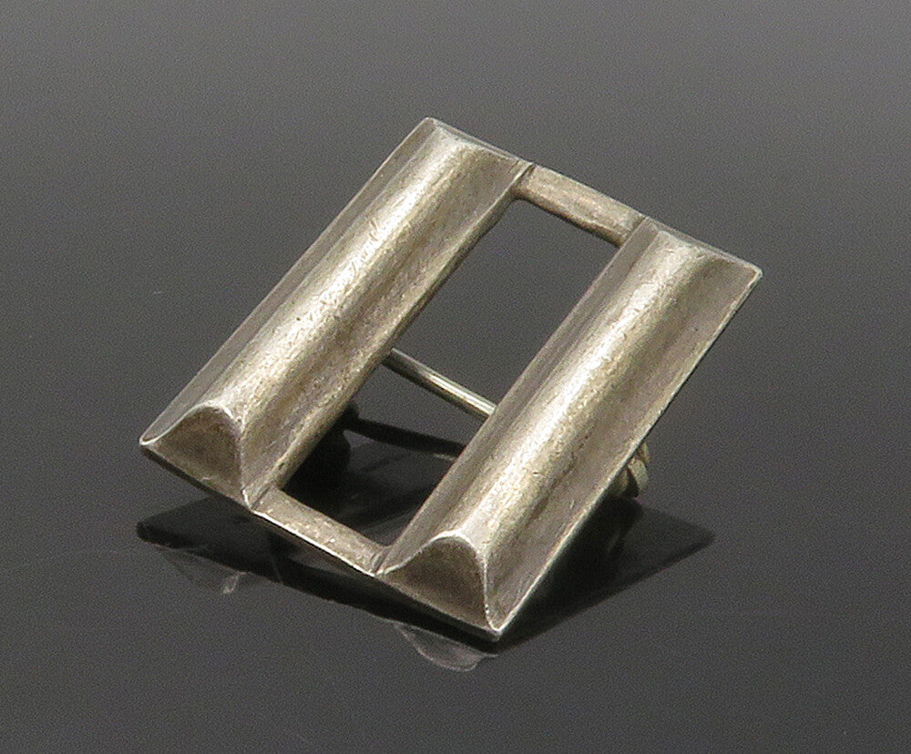 925 Sterling Silver  Vintage Dark Tone Smooth Square Brooch Pin  BP6467