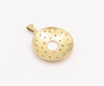925 Sterling Silver Vintage Pendant Gold Plated Dotted CZ Inlay Disk  PT23246