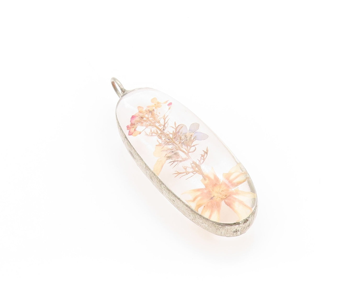 925 Sterling Silver Vintage Pendant Modernist Floating Pressed Flowers  PT24212