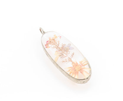 925 Sterling Silver Vintage Pendant Modernist Floating Pressed Flowers  PT24212