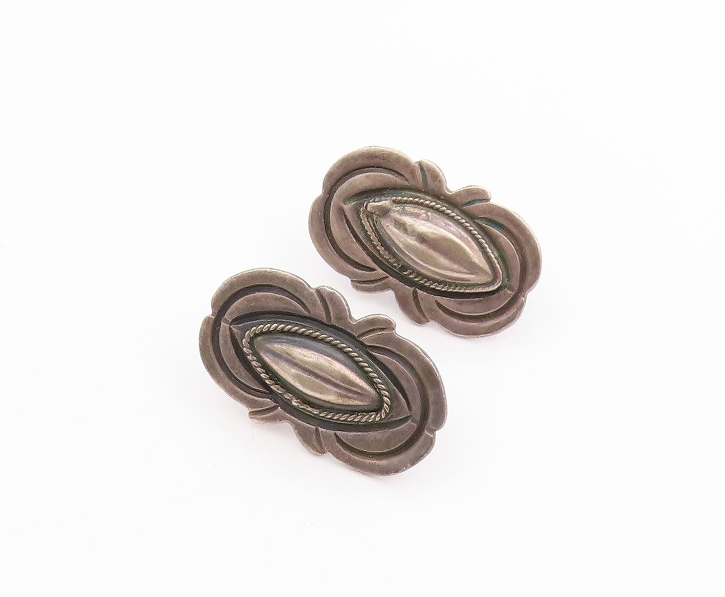 925 Sterling Silver Vintage Earrings Antique Etched Coffee Bean Design  EG13686
