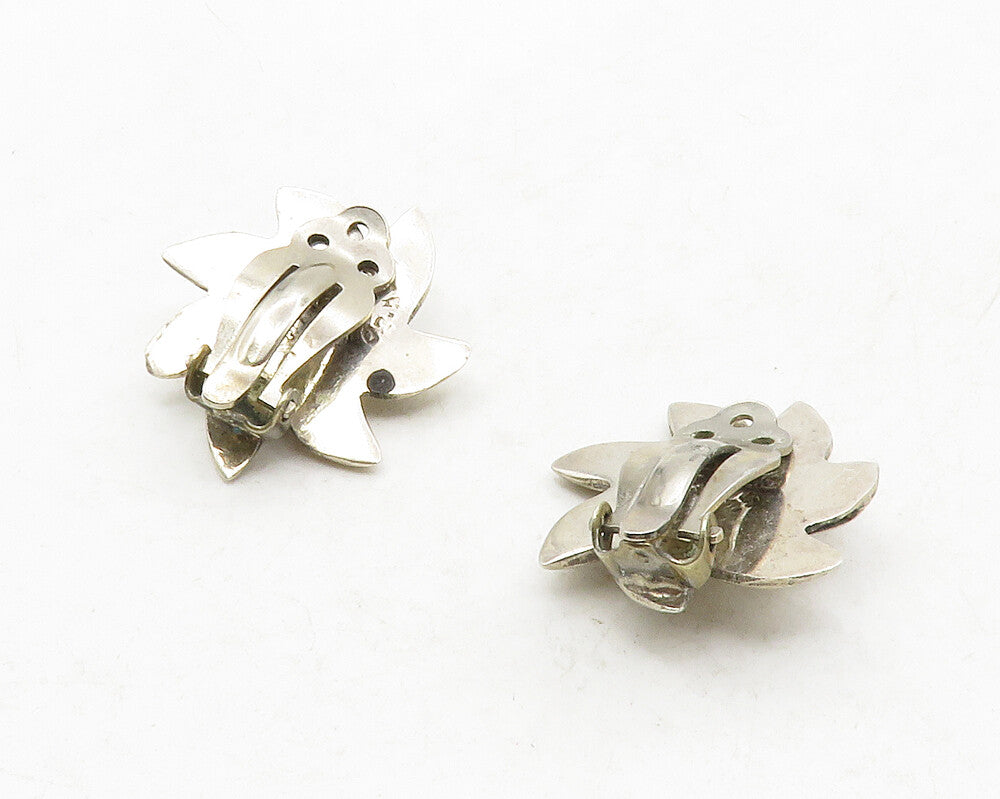 MEXICO 925 Sterling Silver  Vintage Flower Motif Non Pierce Earrings  EG6647