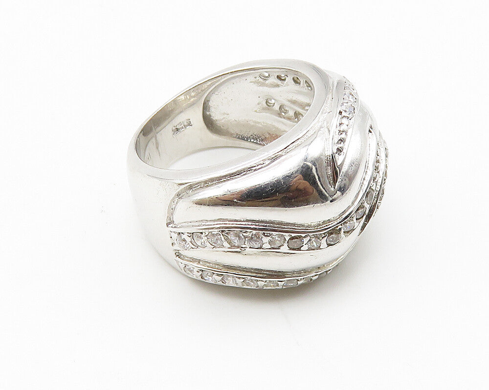 925 Sterling Silver  Shiny Topaz Swirl Design Band Ring Sz 6  RG10372
