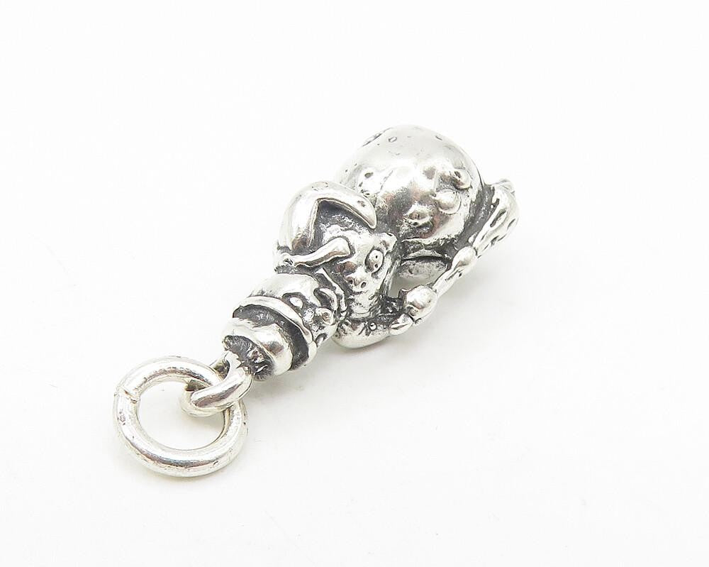 925 Sterling Silver  Vintage Petite Shiny Winter Snowman Drop Pendant  PT9323