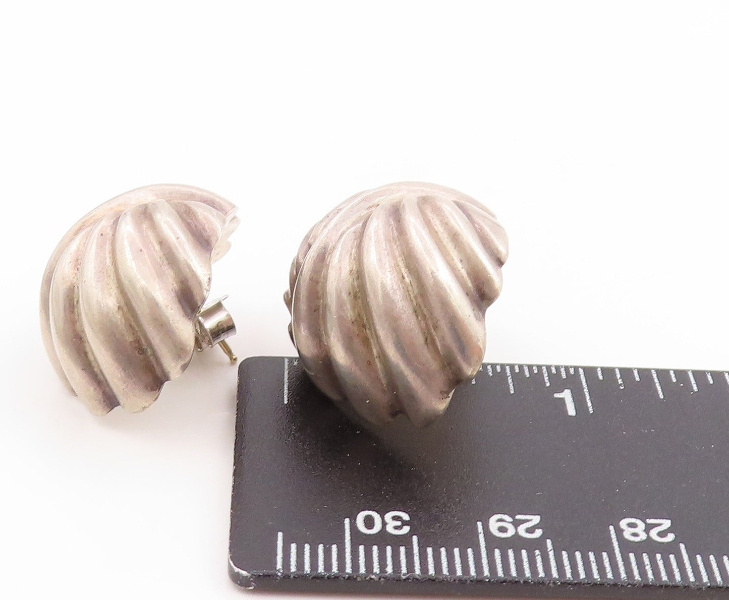 14k Gold & 925 Sterling Silver Vintage Earrings BAYANIHAN Ribbed Dome  EG14026