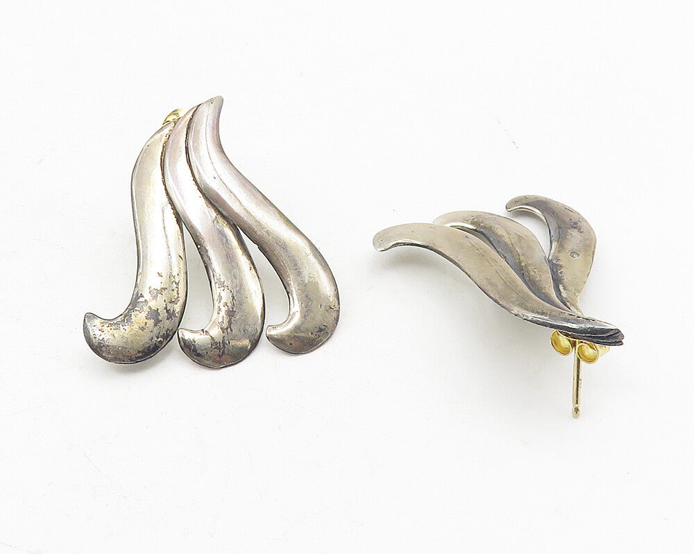 925 Sterling Silver  Vintage Shiny Smooth Swirl Design Drop Earrings  EG5977