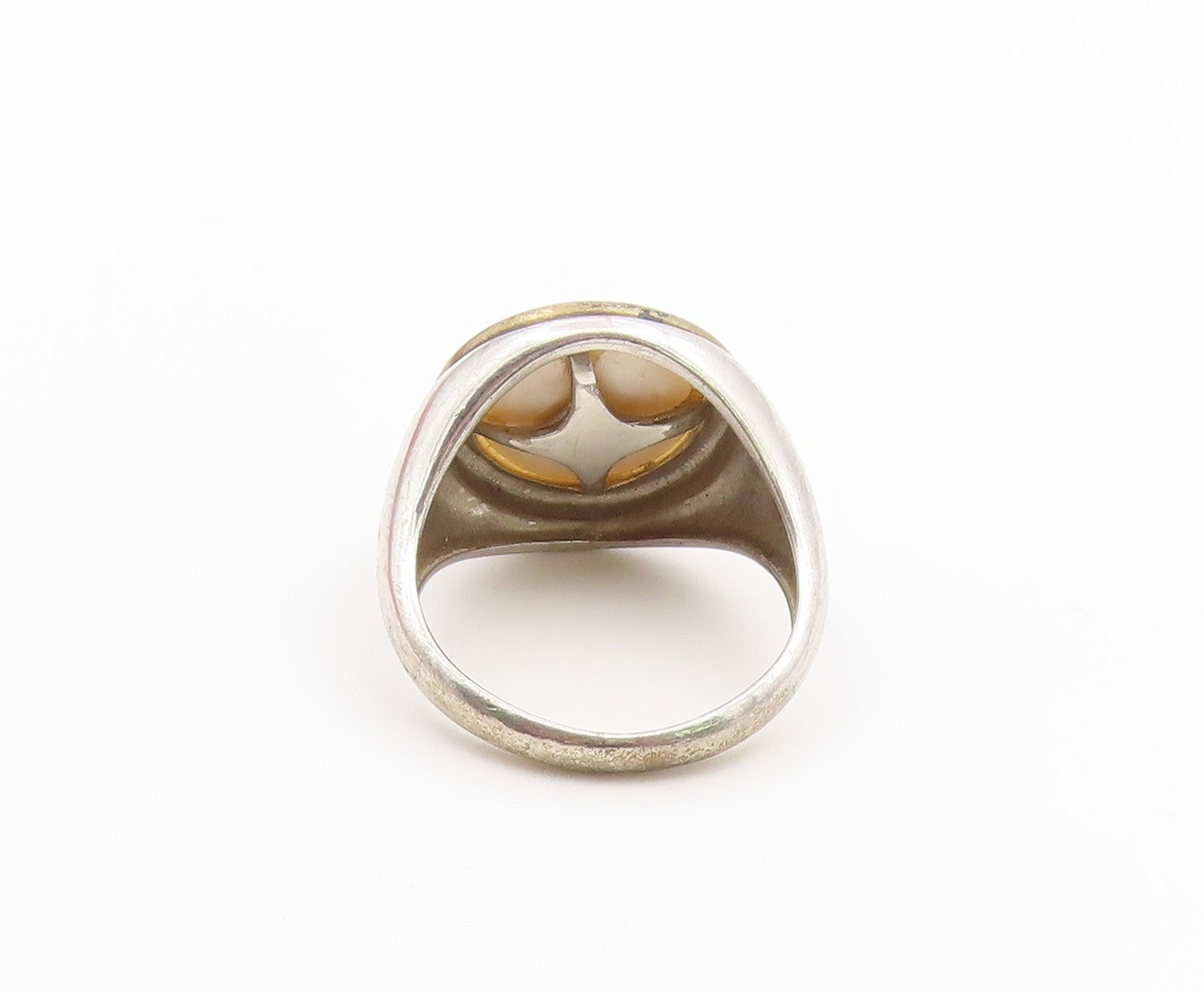 14k Gold & 925 Sterling Silver Vintage Ring Classic Pearl Band  Sz 8  RG36922