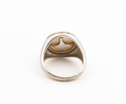 14k Gold & 925 Sterling Silver Vintage Ring Classic Pearl Band  Sz 8  RG36922