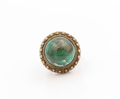 925 Sterling Silver Vintage Ring ISRAEL Cabochon Malachite Band  Sz 9.5  RG34015