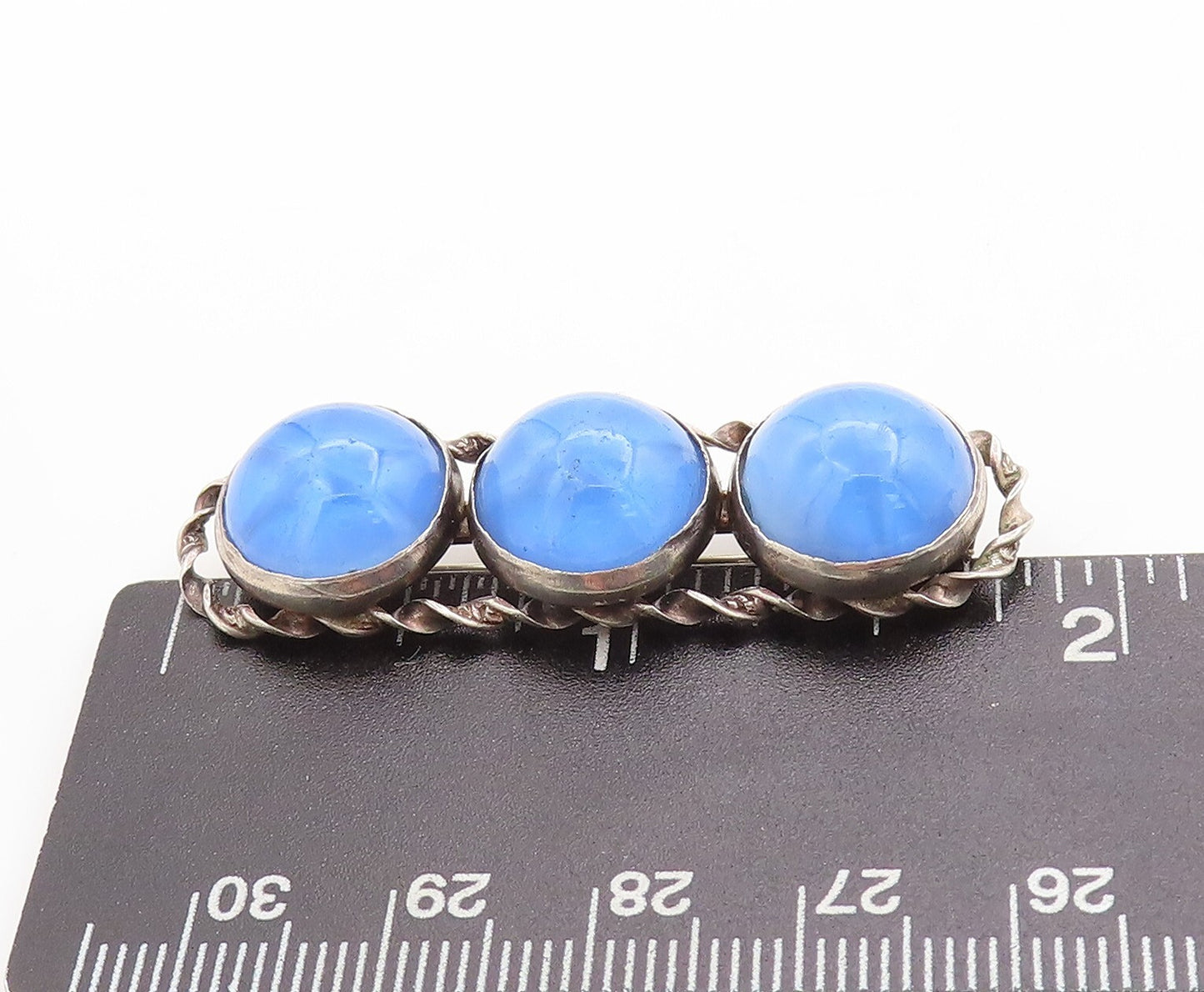 925 Sterling Silver Vintage Brooch Pin Cabochon Round Gemstone Band  BP11372