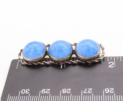 925 Sterling Silver Vintage Brooch Pin Cabochon Round Gemstone Band  BP11372