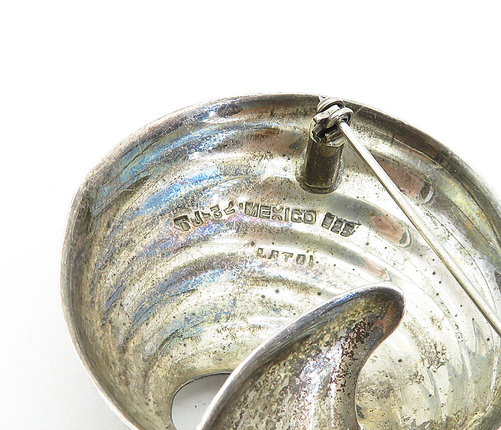 MEXICO 925 Sterling Silver  Vintage Two Tone Swirl Domes Brooch Pin  BP1245