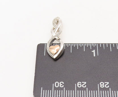 10k Gold 925 Sterling Silver Vintage Pendant Double Helix Carved Heart  PT22428