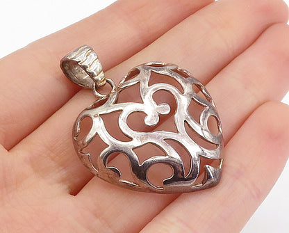 925 Sterling Silver  Vintage Dark Tone Open Swirl Love Heart Pendant  PT3415