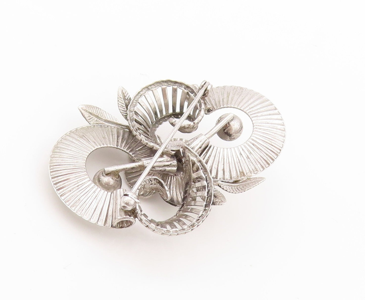 925 Sterling Silver Vintage Brooch Pin VAN DELL Grooved Floral Design  BP11163