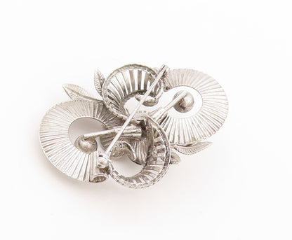 925 Sterling Silver Vintage Brooch Pin VAN DELL Grooved Floral Design  BP11163
