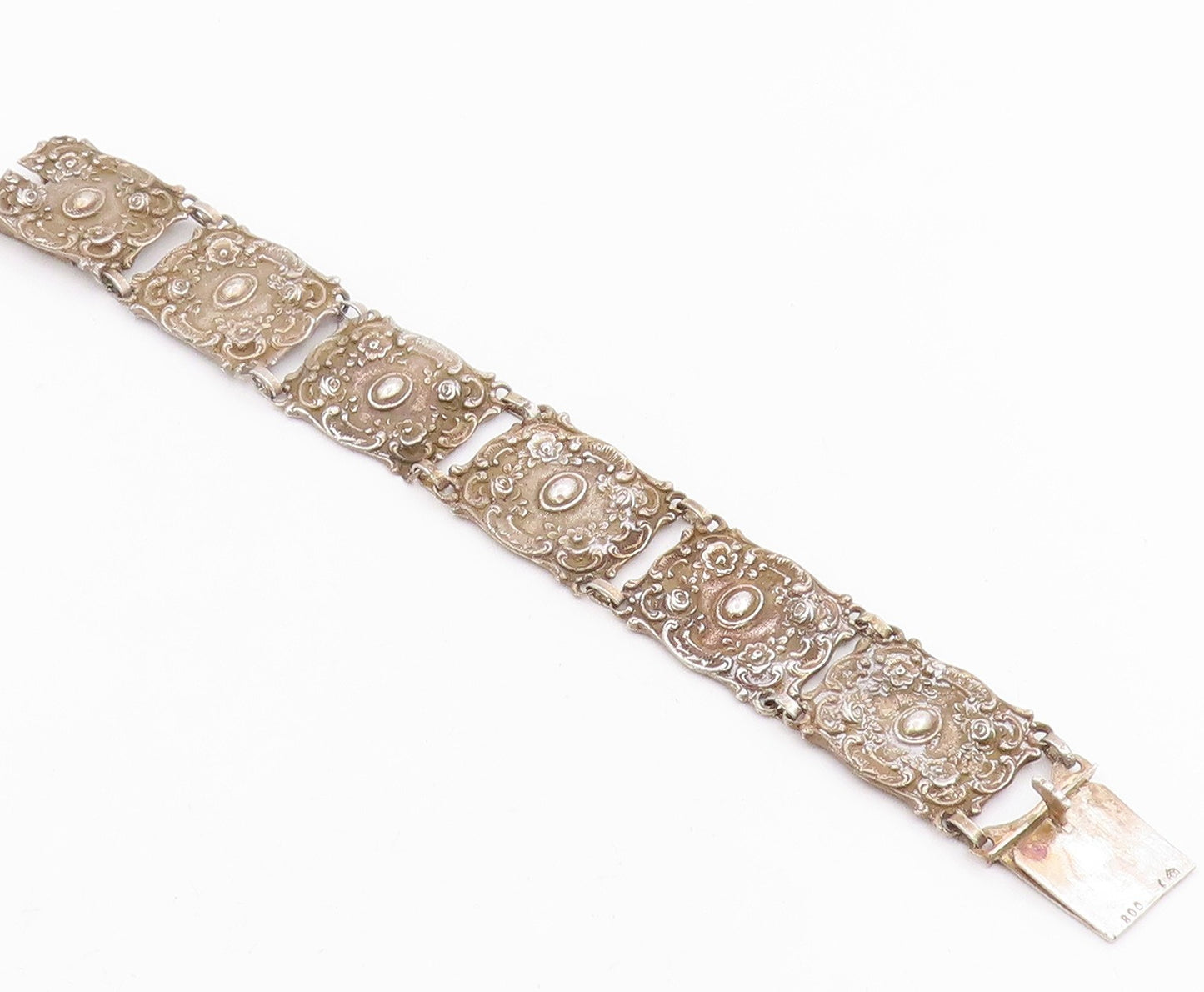 925 Sterling Silver Vintage Bracelet GERMANY Antique Scroll Panel Link BT11947