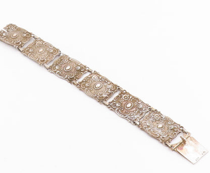 925 Sterling Silver Vintage Bracelet GERMANY Antique Scroll Panel Link BT11947