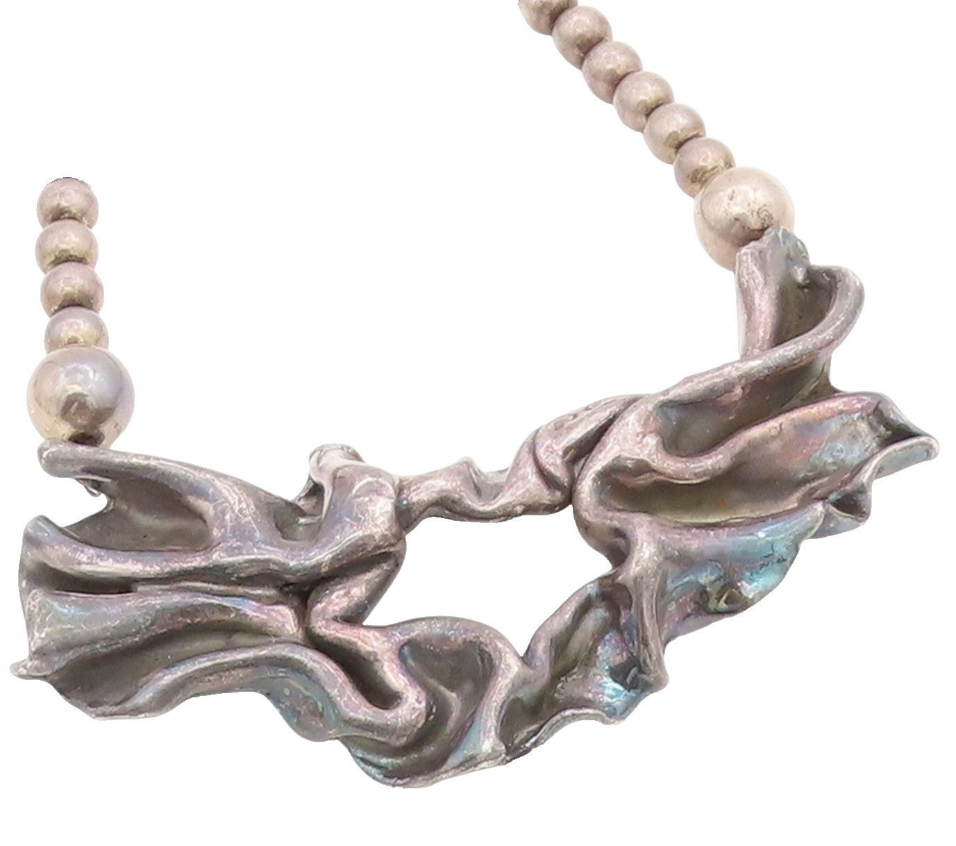 925 Sterling Silver Vintage Necklace Spherical Bead Brutalist Design  NE4728