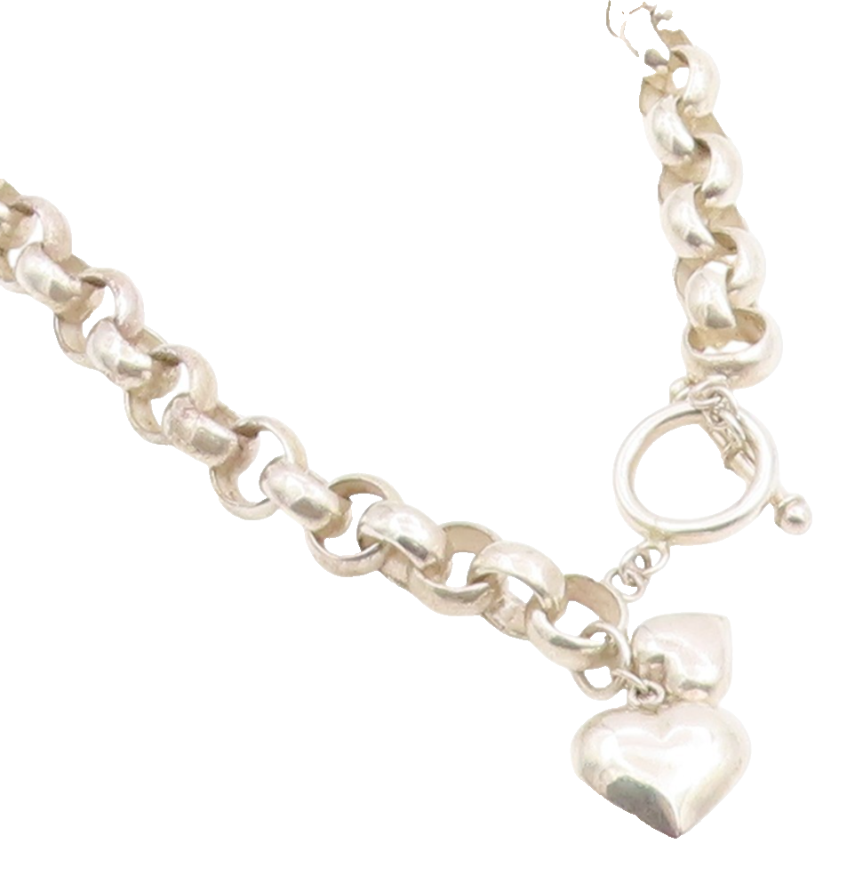 925 Sterling Silver Vintage Necklace Interlocking Circle With Love Heart  NE4775
