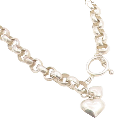 925 Sterling Silver Vintage Necklace Interlocking Circle With Love Heart  NE4775
