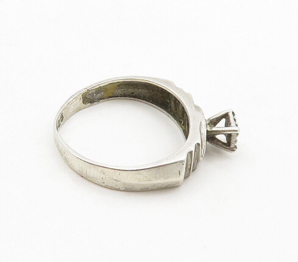 925 Sterling Silver  Vintage Genuine Diamonds Smooth Band Ring Sz 6.5  RG15839