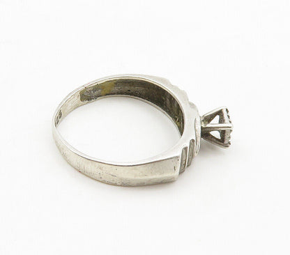 925 Sterling Silver  Vintage Genuine Diamonds Smooth Band Ring Sz 6.5  RG15839