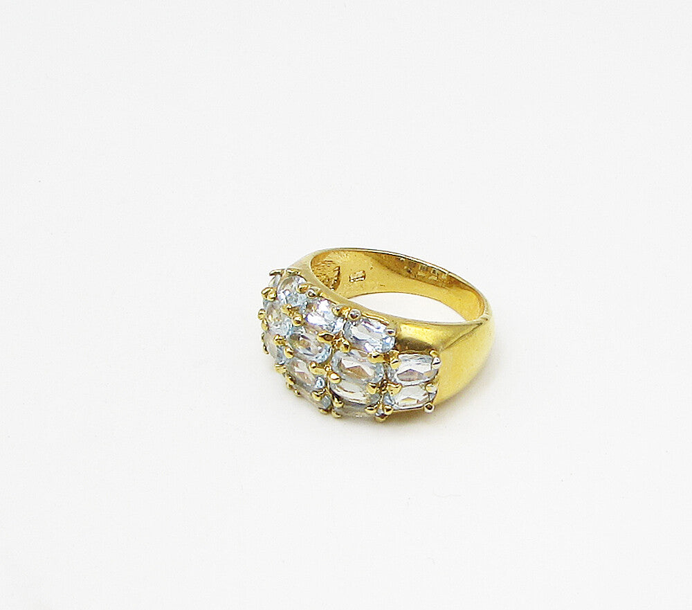 Gold Over 925 Silver  Oval Cut Faceted Aquamarine Band Ring Sz 7.5  RG3474