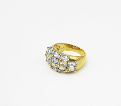Gold Over 925 Silver  Oval Cut Faceted Aquamarine Band Ring Sz 7.5  RG3474
