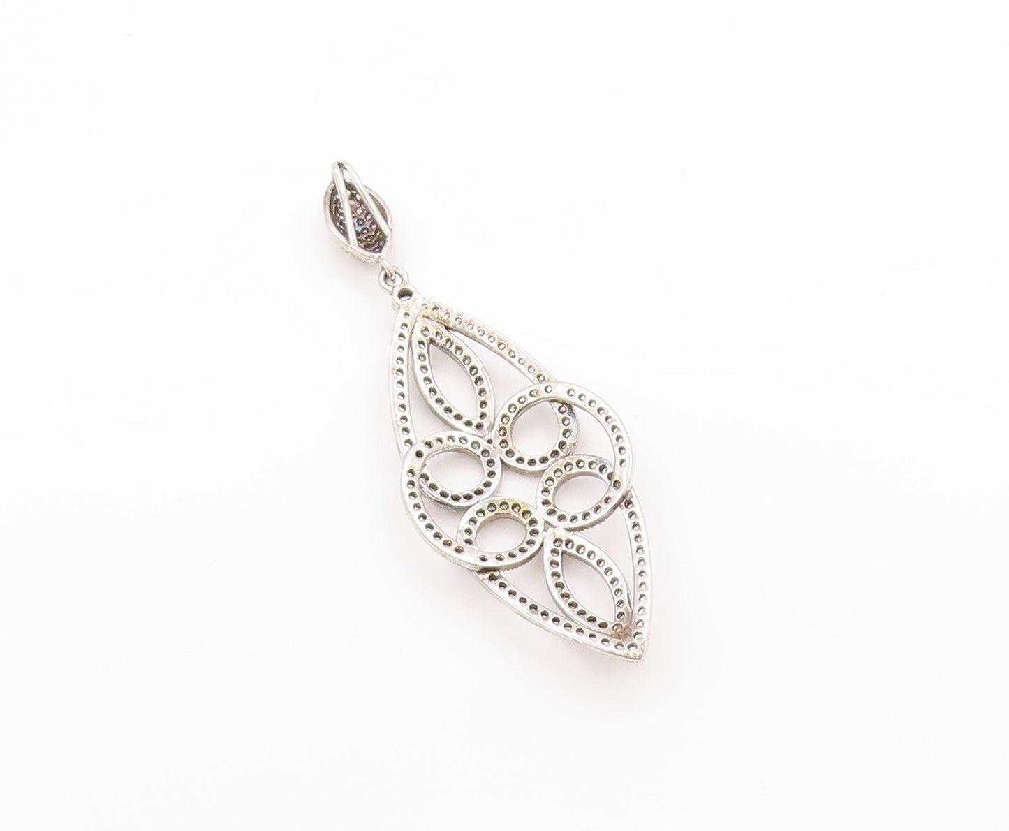 925 Sterling Silver Vintage Pendant Glamorous CZ Chandelier Cut Out  PT24966