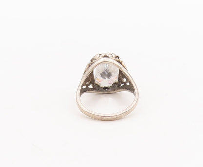925 Sterling Silver Vintage Ring Cutout Heart Design Oval CZ  Sz 6  RG29060